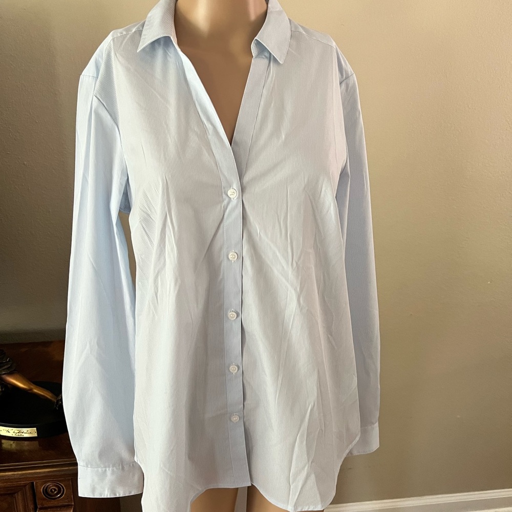 H&M Button Up Light Blue and White Striped Shirt